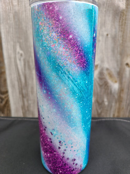 Purple and Blue Swirl 20 oz Skinny Tumbler - FAUX Glitter