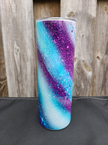 Purple and Blue Swirl 20 oz Skinny Tumbler - FAUX Glitter
