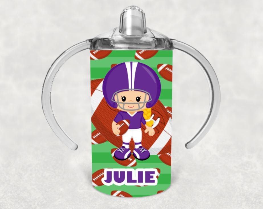 Football Girl Personalized Sippy Cup with Bonus Lid