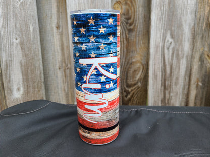 Personalized American Flag 20 oz Skinny Tumbler or Skinny Can Cooler
