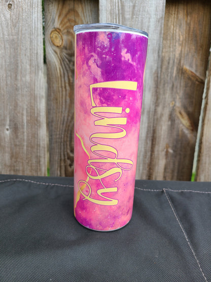 Personalized Pink and Gold Skinny Tumbler