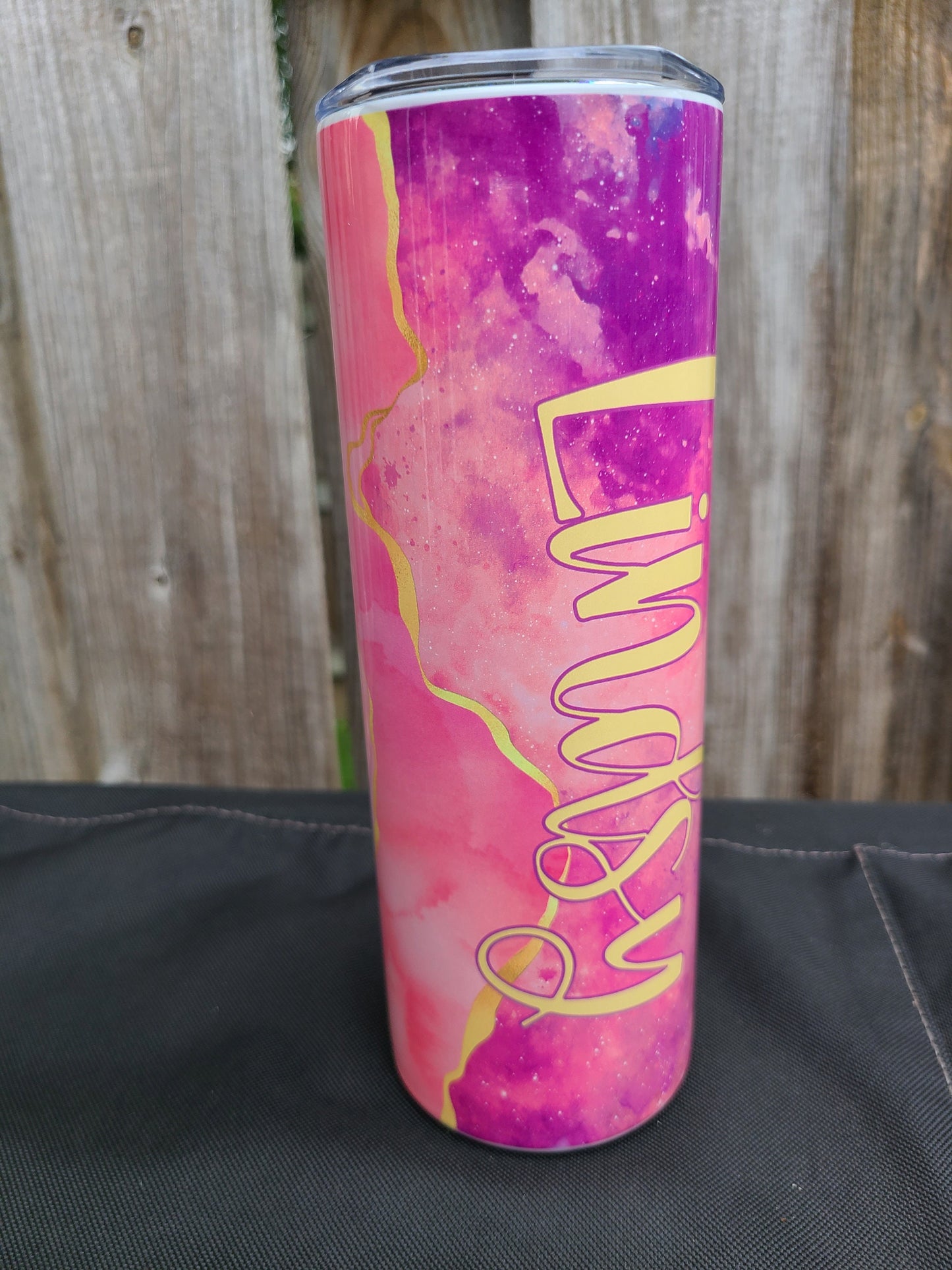 Personalized Pink and Gold Skinny Tumbler