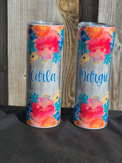 Floral Personalized Skinny Tumbler