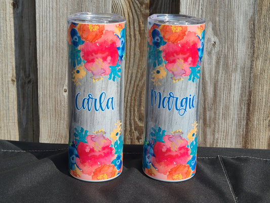 Floral Personalized Skinny Tumbler
