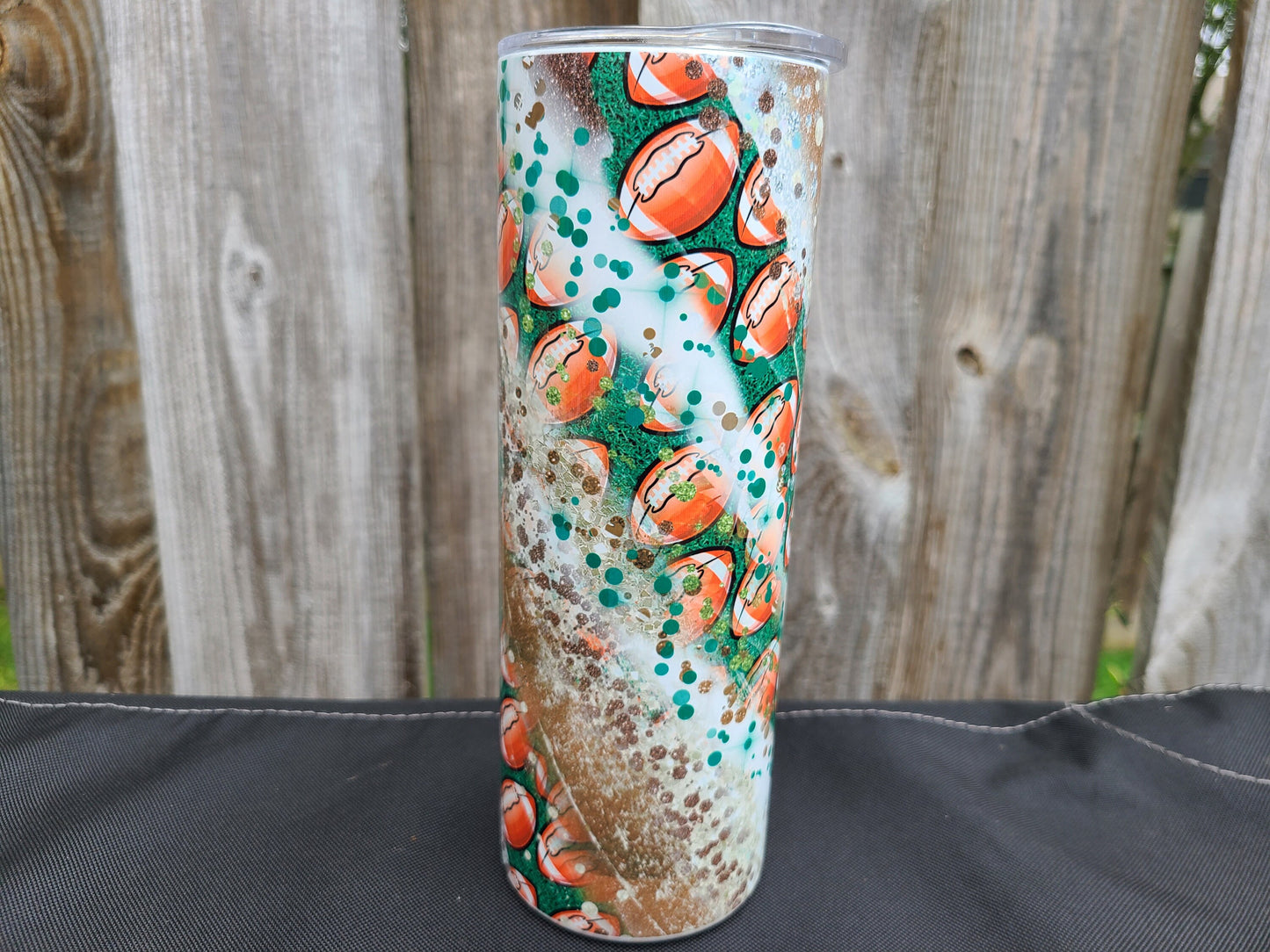 Football Skinny Tumbler - FAUX Glitter