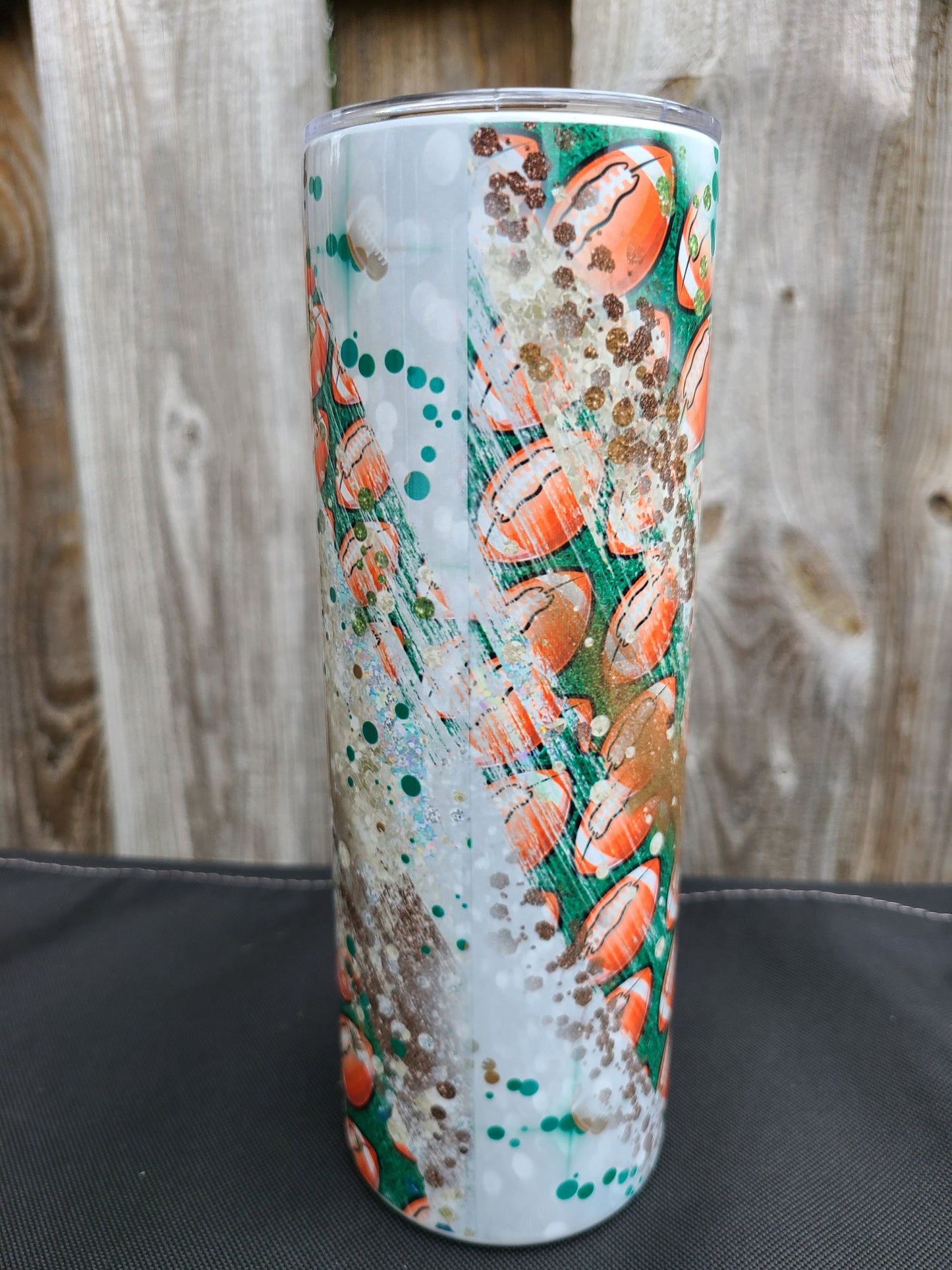 Football Skinny Tumbler - FAUX Glitter