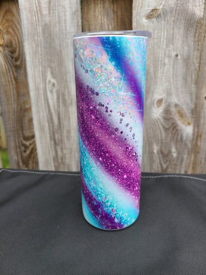 Purple and Blue Swirl 20 oz Skinny Tumbler - FAUX Glitter