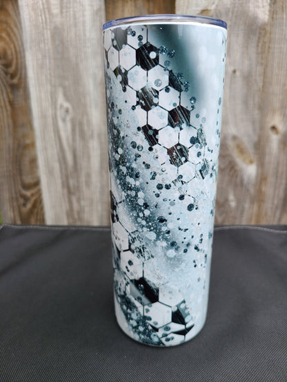 Soccer Swirl 20 oz Skinny Tumbler - FAUX Glitter