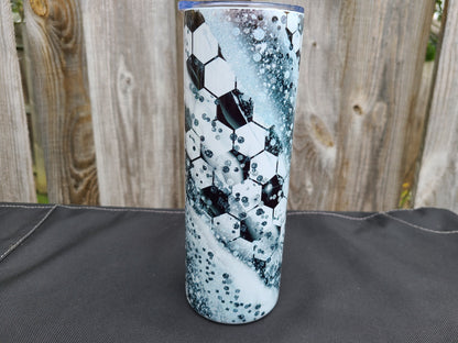 Soccer Swirl 20 oz Skinny Tumbler - FAUX Glitter