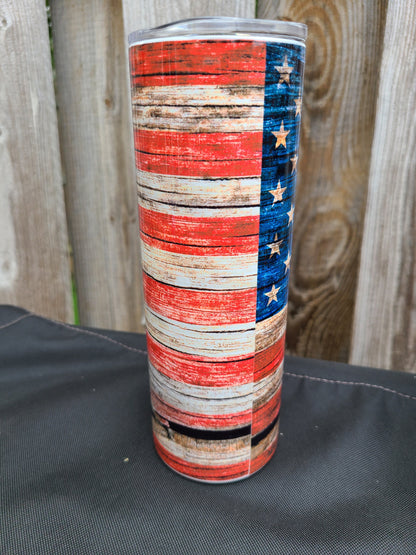 Personalized American Flag 20 oz Skinny Tumbler or Skinny Can Cooler