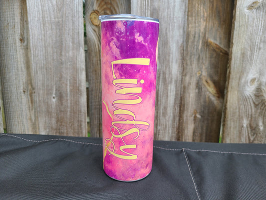 Personalized Pink and Gold Skinny Tumbler