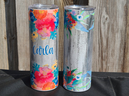 Floral Personalized Skinny Tumbler