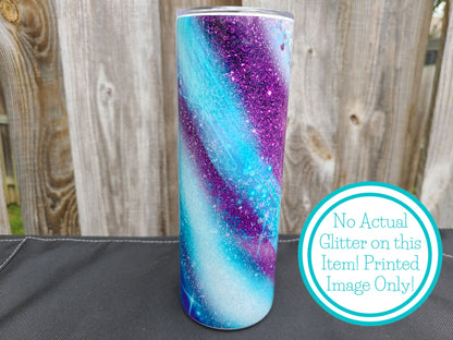 Purple and Blue Swirl 20 oz Skinny Tumbler - FAUX Glitter