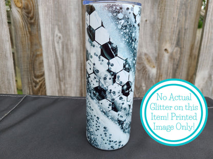 Soccer Swirl 20 oz Skinny Tumbler - FAUX Glitter