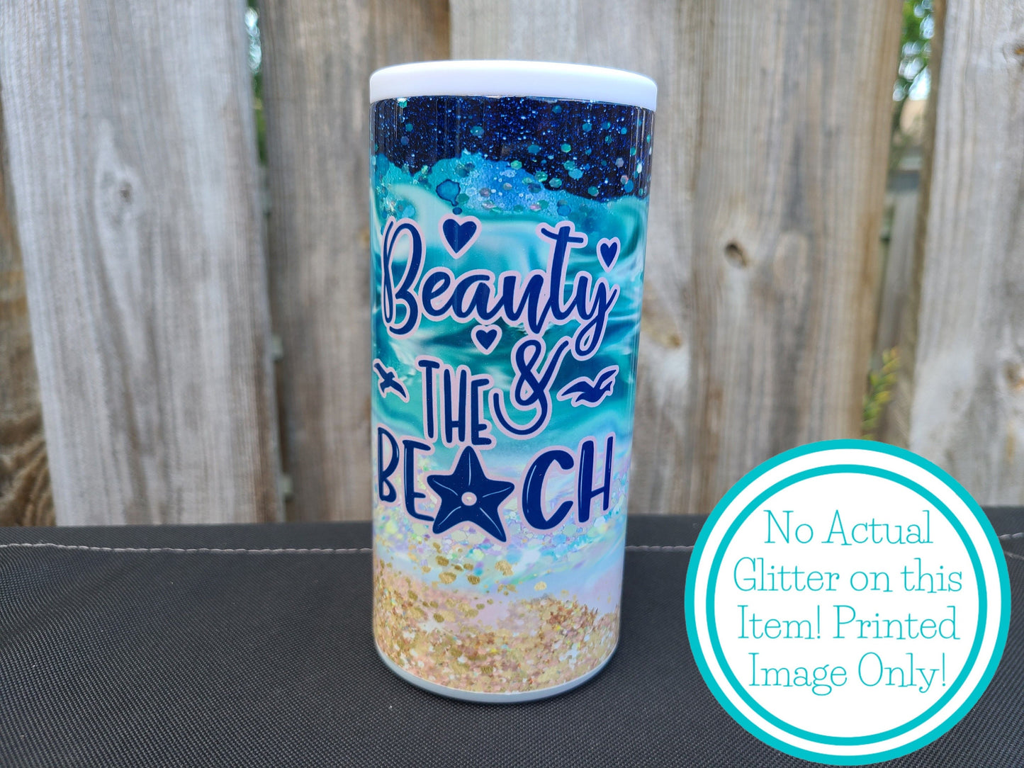 Beauty & The Beach Skinny Can Cooler - FAUX Glitter