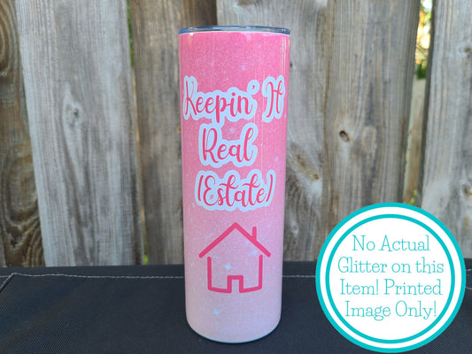 Real Estate Agent Pink Faux Glitter 20 oz Skinny Tumbler