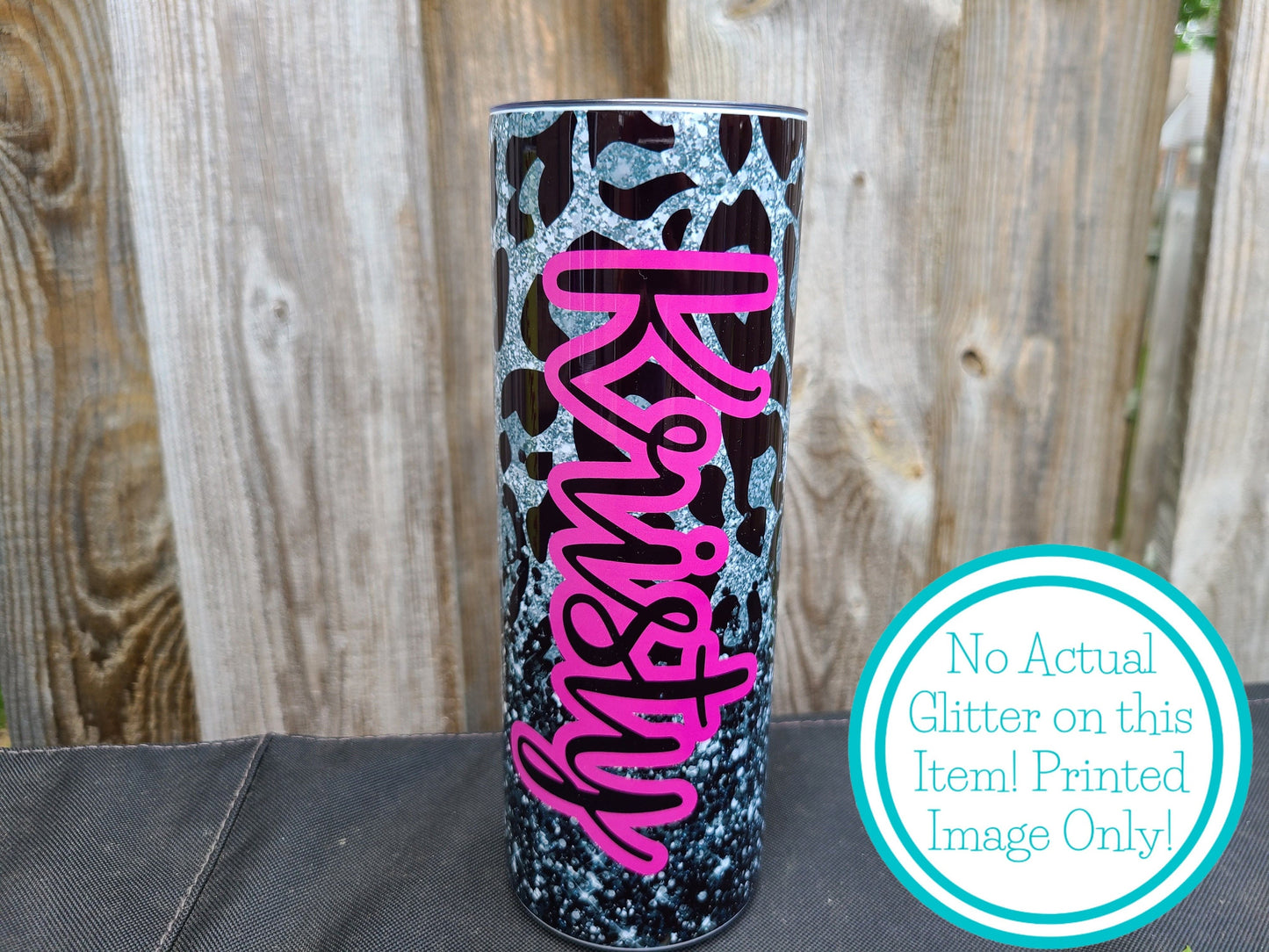 Personalized Black and Silver (with pink) Leopard Skinny Tumbler