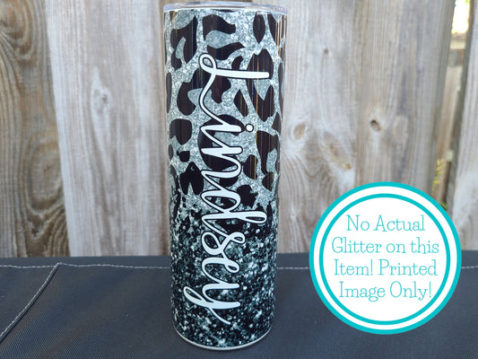 Personalized Black and Silver Leopard Tumbler