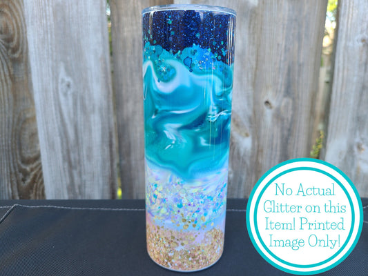 Ocean Faux Glitter Skinny Tumbler