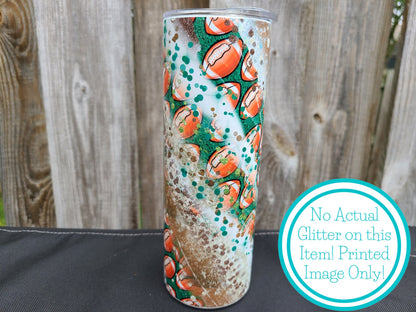 Football Skinny Tumbler - FAUX Glitter