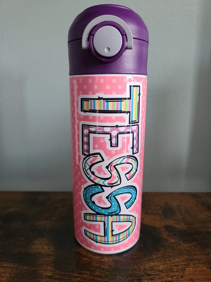 Personalized Pink and Purple Water Bottle - 12 oz Flip Top Water Bottle with Lid