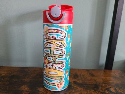 Personalized Fast Food Theme Water Bottle - 12 oz Flip Top Water Bottle with Straw