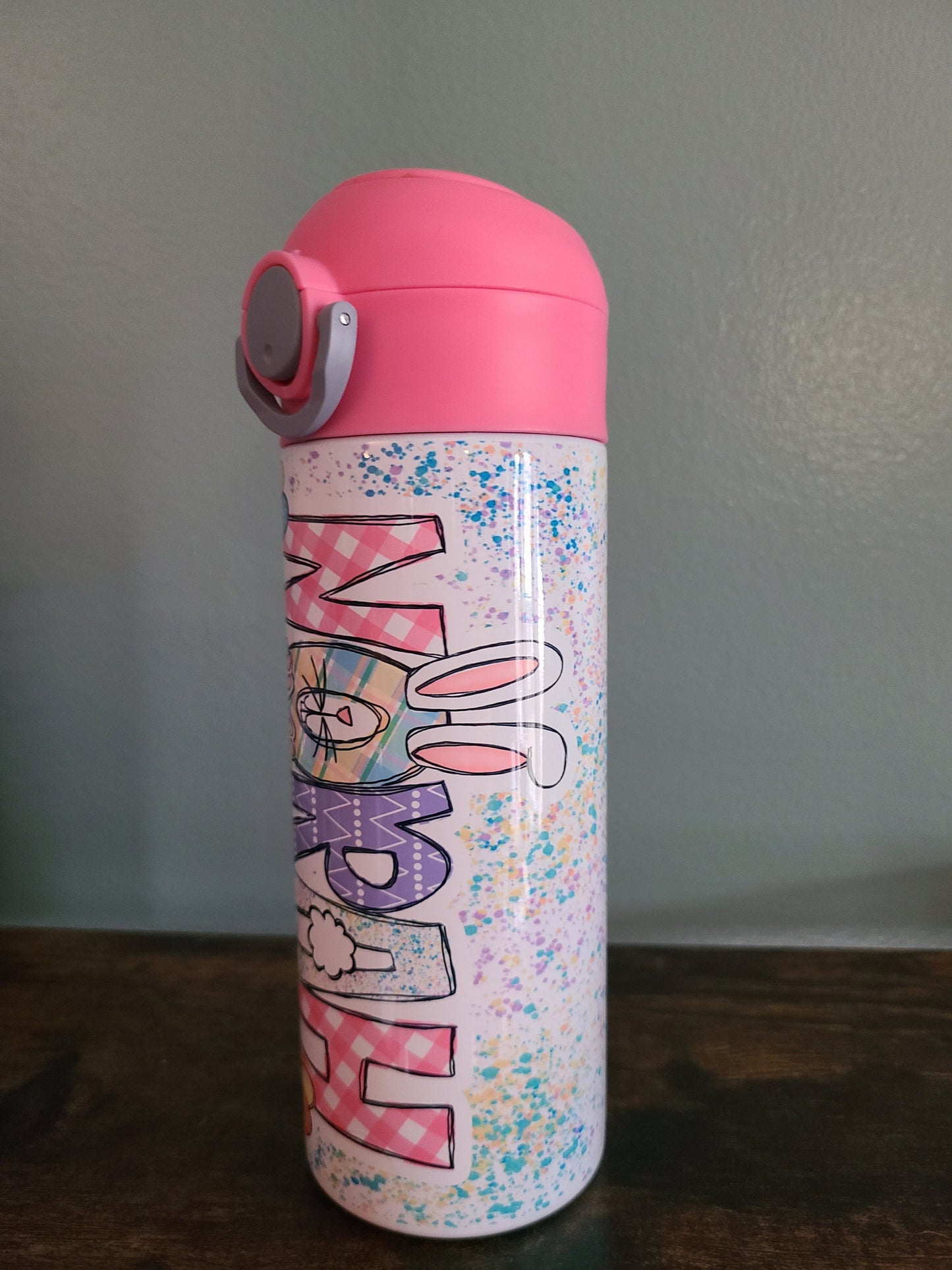 Personalized Easter Water Bottle - 12 oz Flip Top Water Bottle with Straw