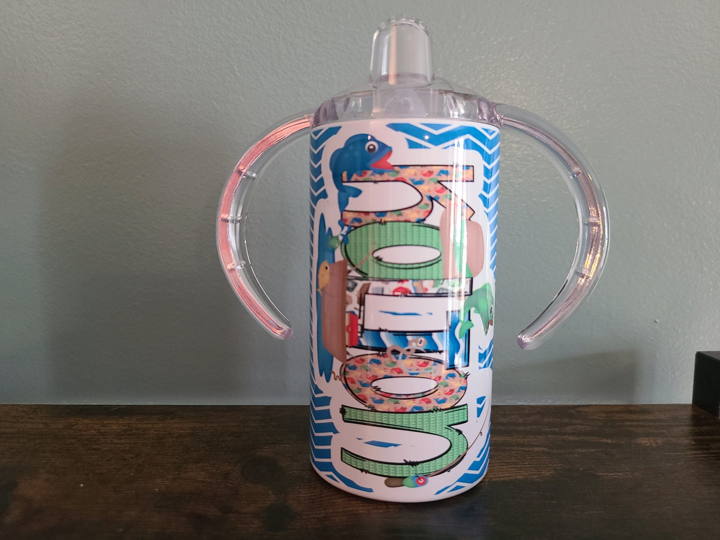 Fishing Themed Personalized Sippy Cup - 12 oz Kids Tumbler with Two Lids!