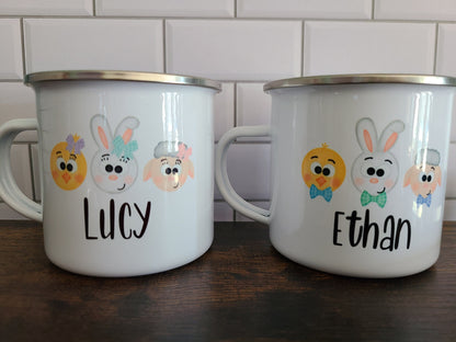 Easter Kids Mugs - 10 oz Enamel Coated Metal Mugs Personalized