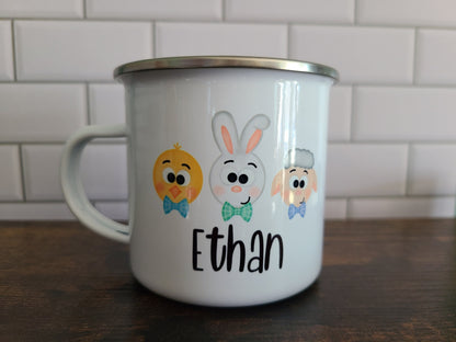 Easter Kids Mugs - 10 oz Enamel Coated Metal Mugs Personalized