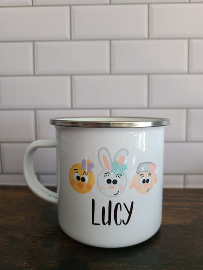 Easter Kids Mugs - 10 oz Enamel Coated Metal Mugs Personalized