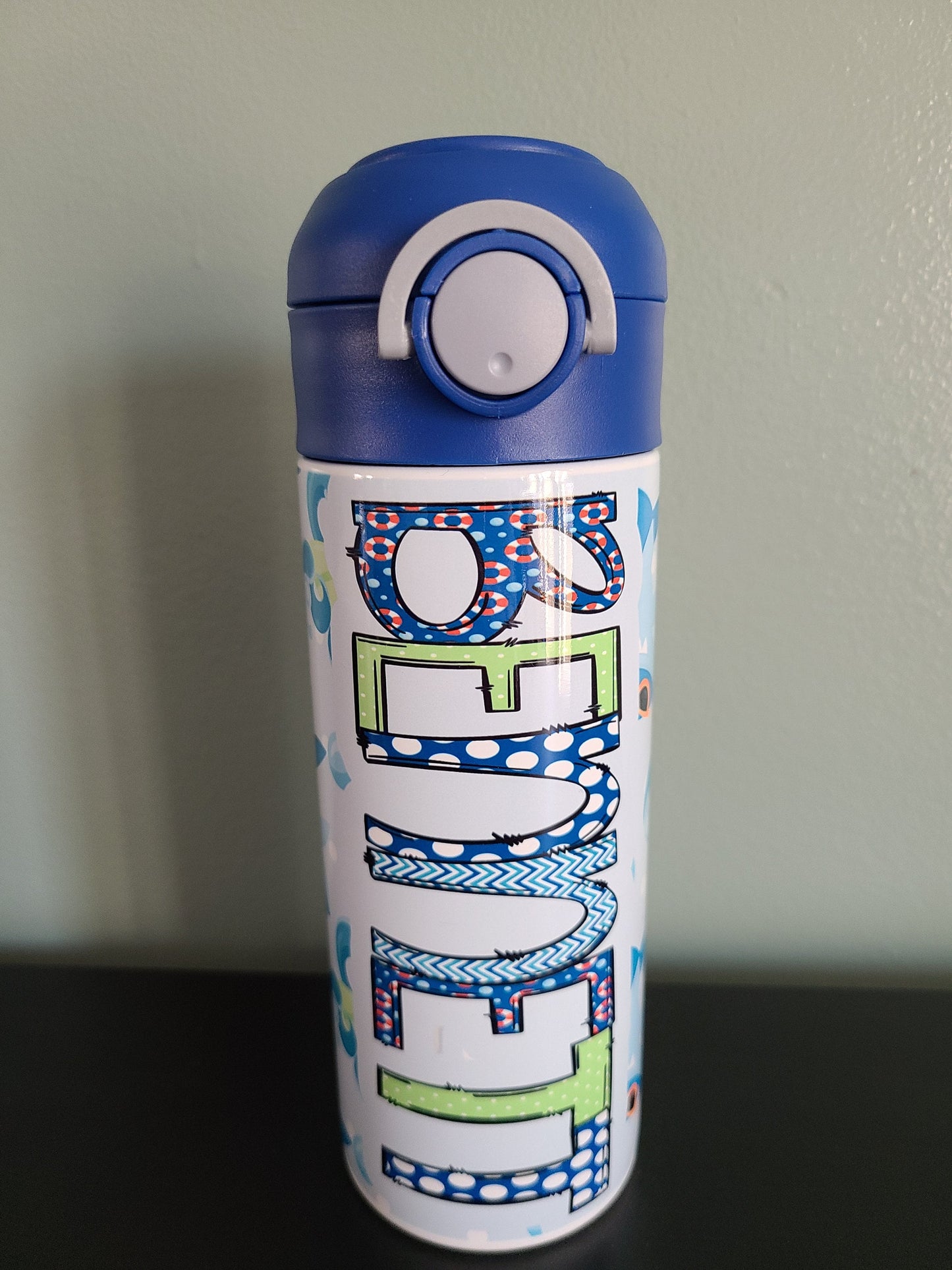Personalized Sharks Water Bottle - 12 oz Flip Top Water Bottle with Straw