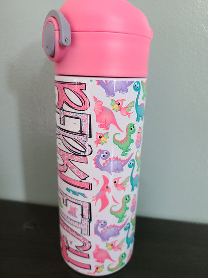 Pink Dinosaur Personalized Water Bottle