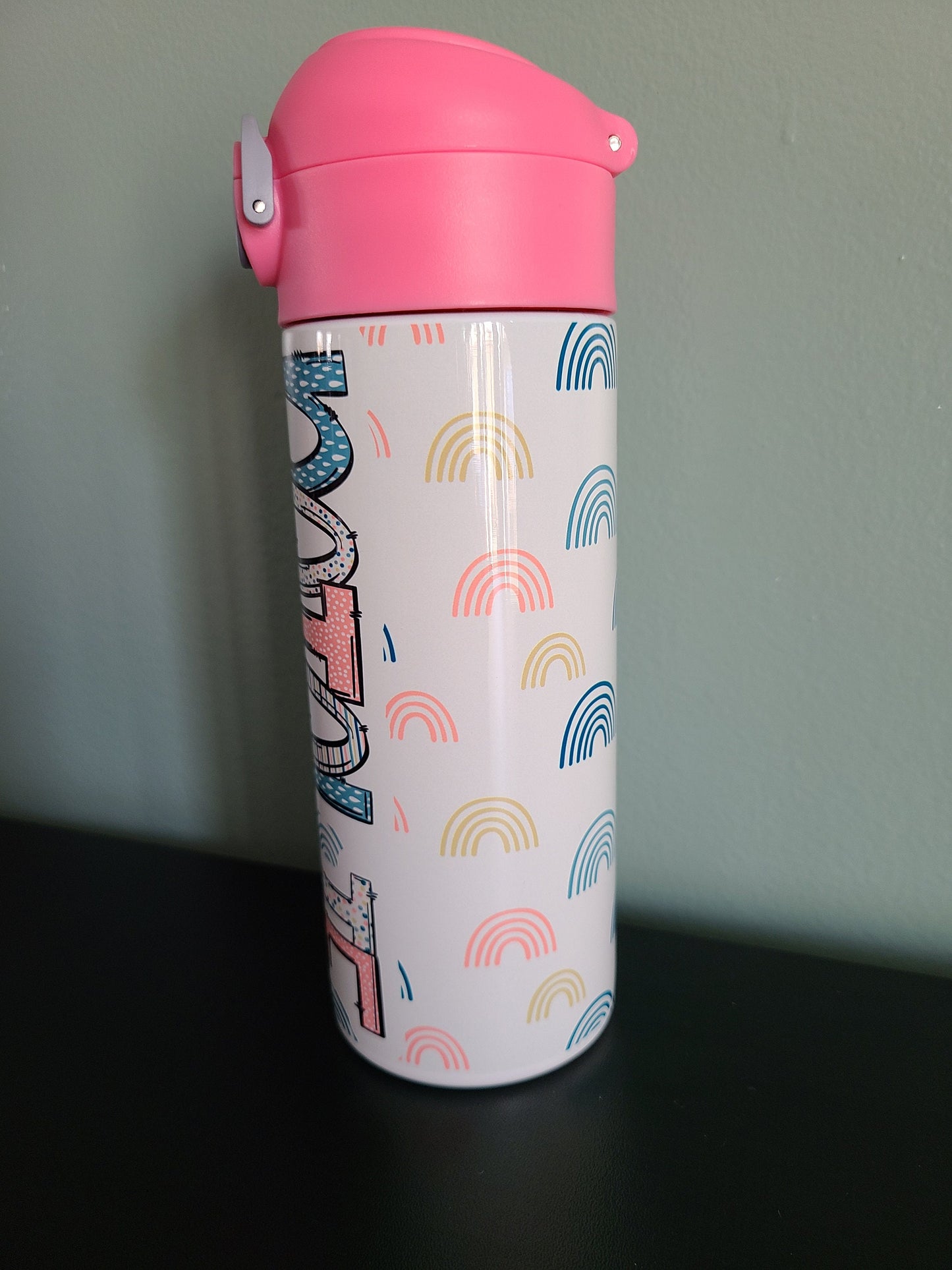 Pink & Blue Rainbows Water Bottle Personalized