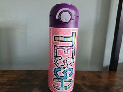 Personalized Pink and Purple Water Bottle - 12 oz Flip Top Water Bottle with Lid