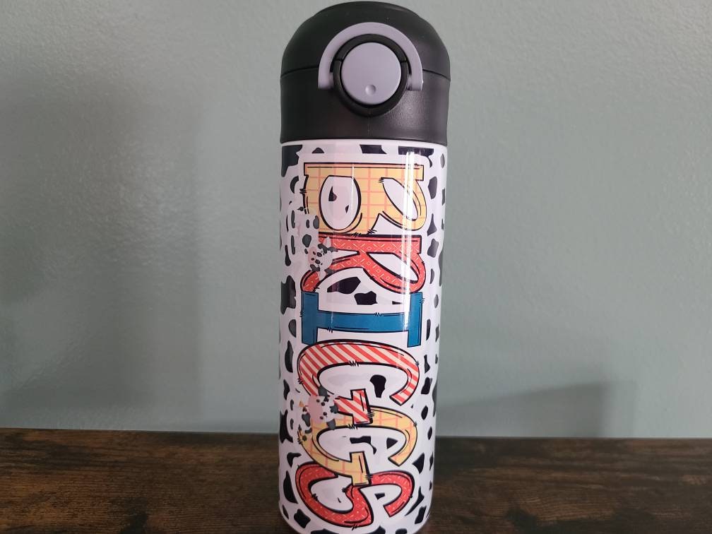 Cow Print Cow Lover Flip Top Water Bottle - Personalized