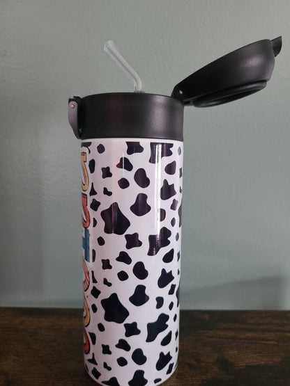 Cow Print Cow Lover Flip Top Water Bottle - Personalized
