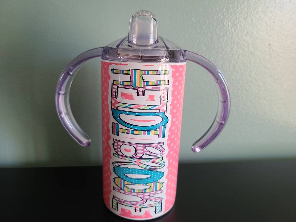Pink Polka Dot Personalized Sippy Cup with Bonus Lid