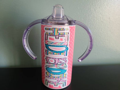 Pink Polka Dot Personalized Sippy Cup with Bonus Lid