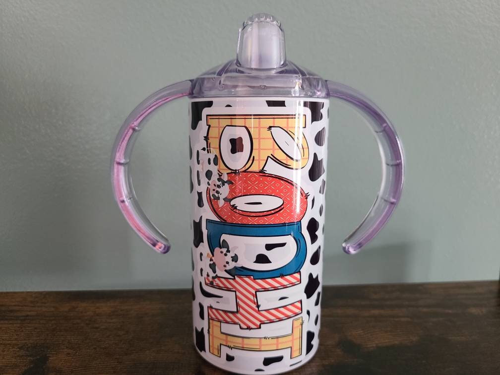 Cow Print Personalized Sippy Cup with Bonus Lid