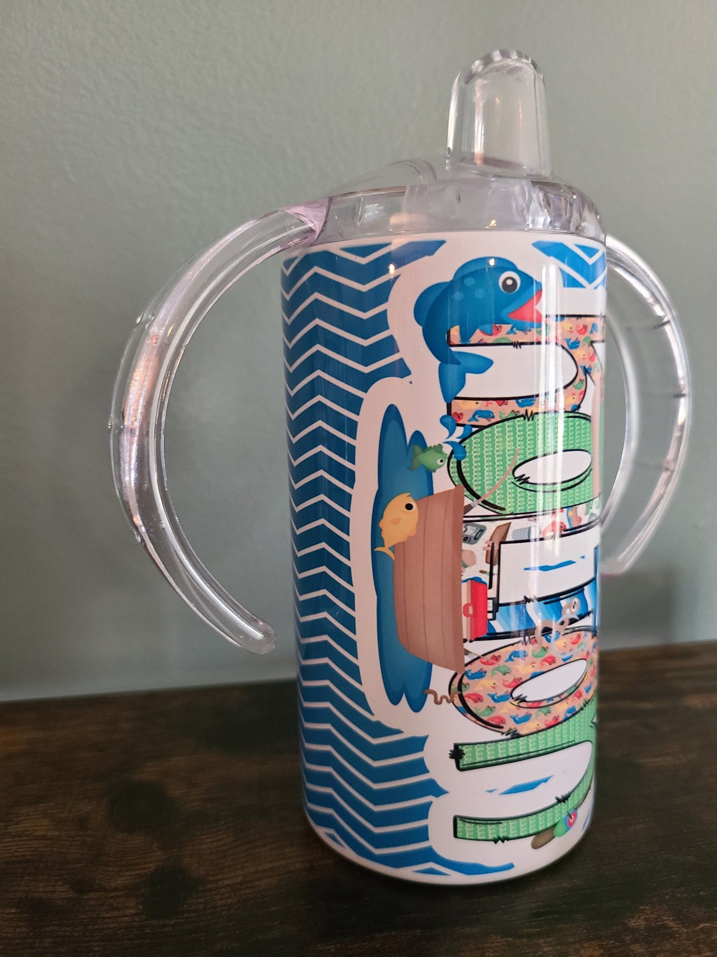 Fishing Themed Personalized Sippy Cup - 12 oz Kids Tumbler with Two Lids!