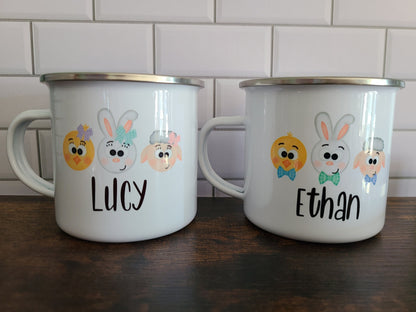 Easter Kids Mugs - 10 oz Enamel Coated Metal Mugs Personalized