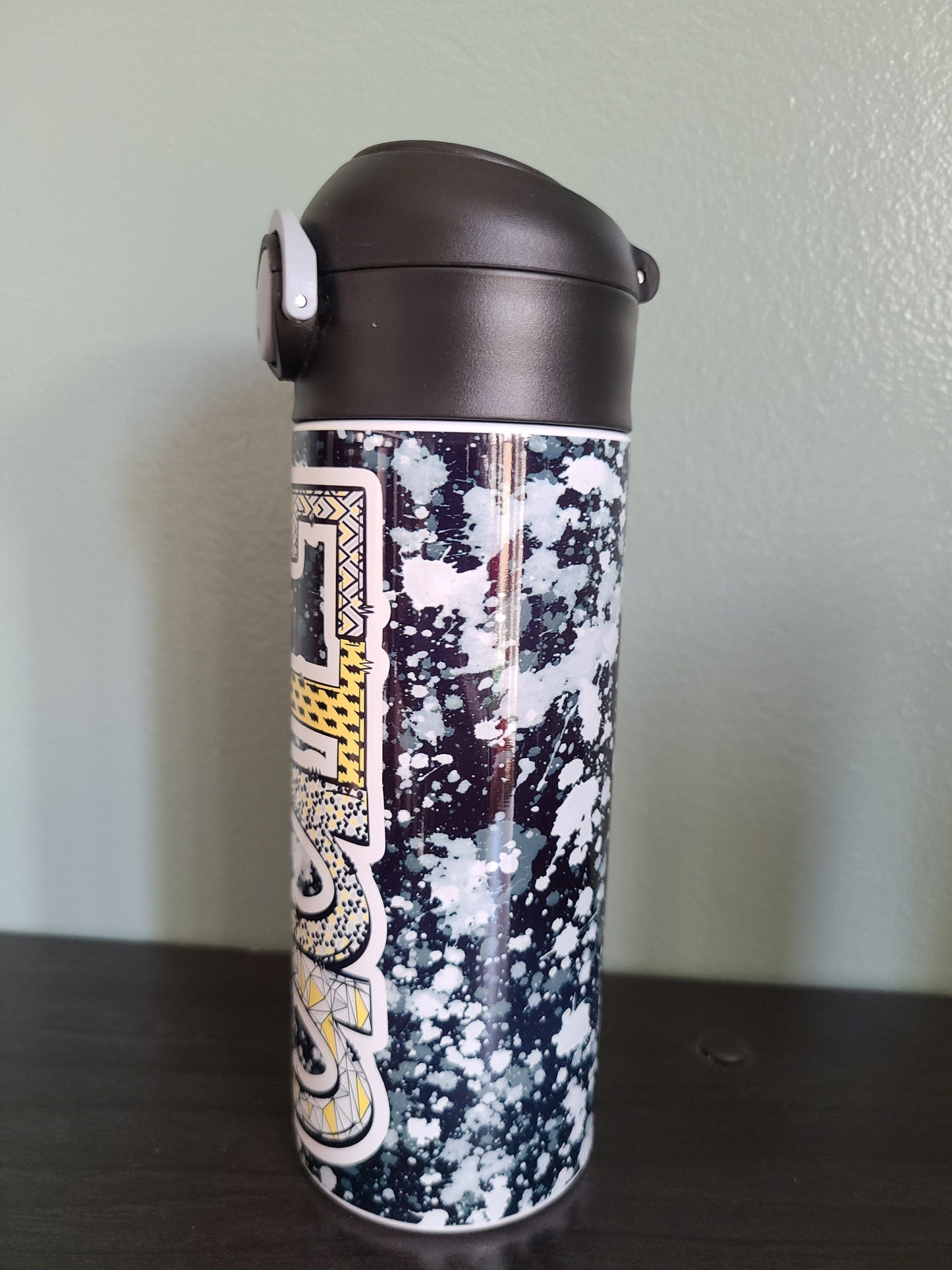 Black and Yellow Flip Top Water Bottle - Personalized