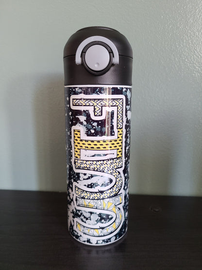 Black and Yellow Flip Top Water Bottle - Personalized