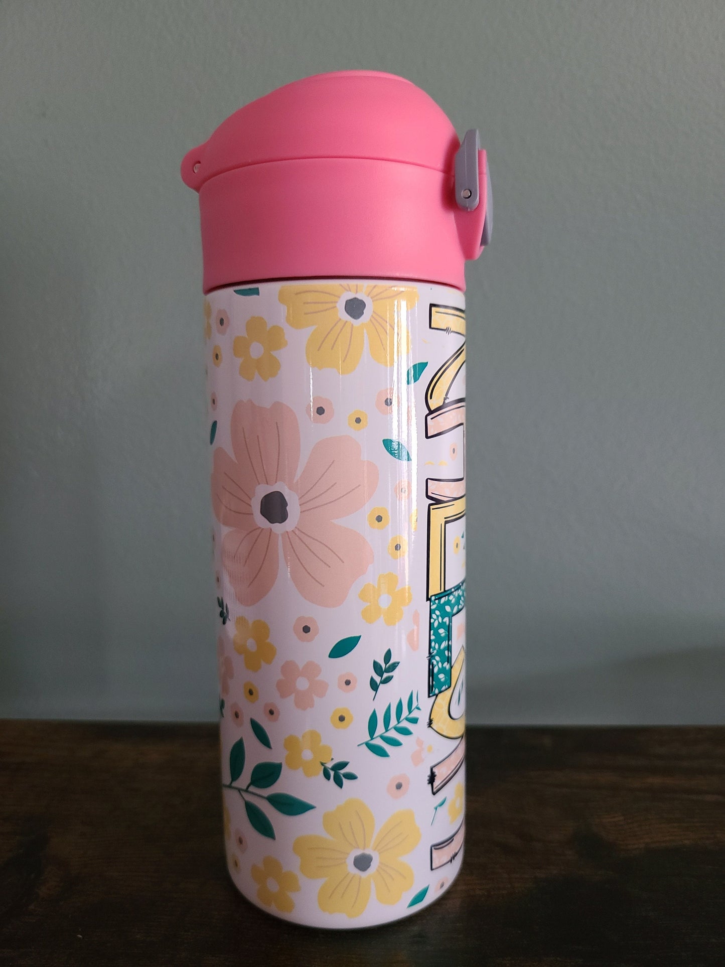 Blush Floral Flip Top Water Bottle - Personalized