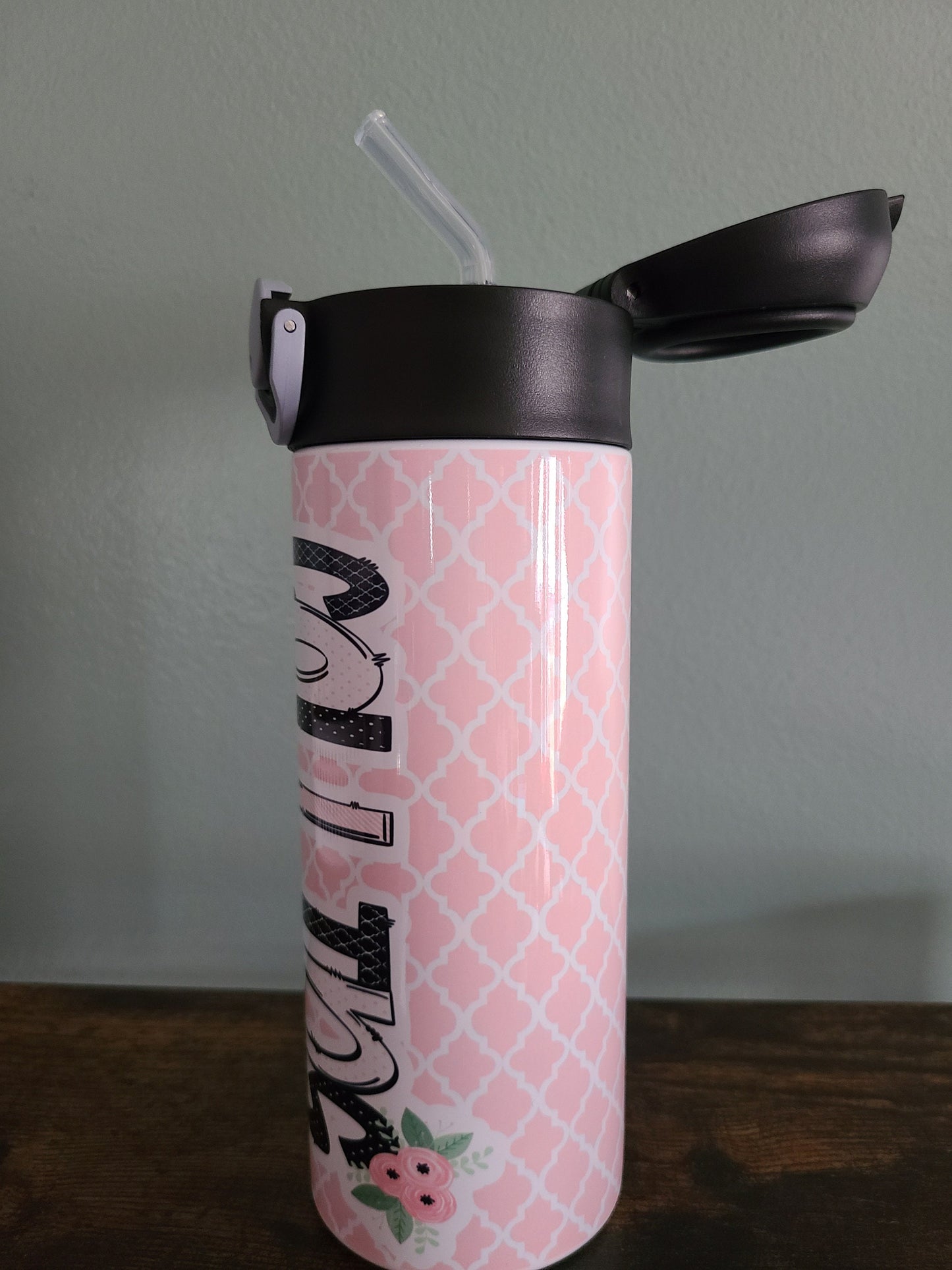Pink and Black Personalized Water Bottle