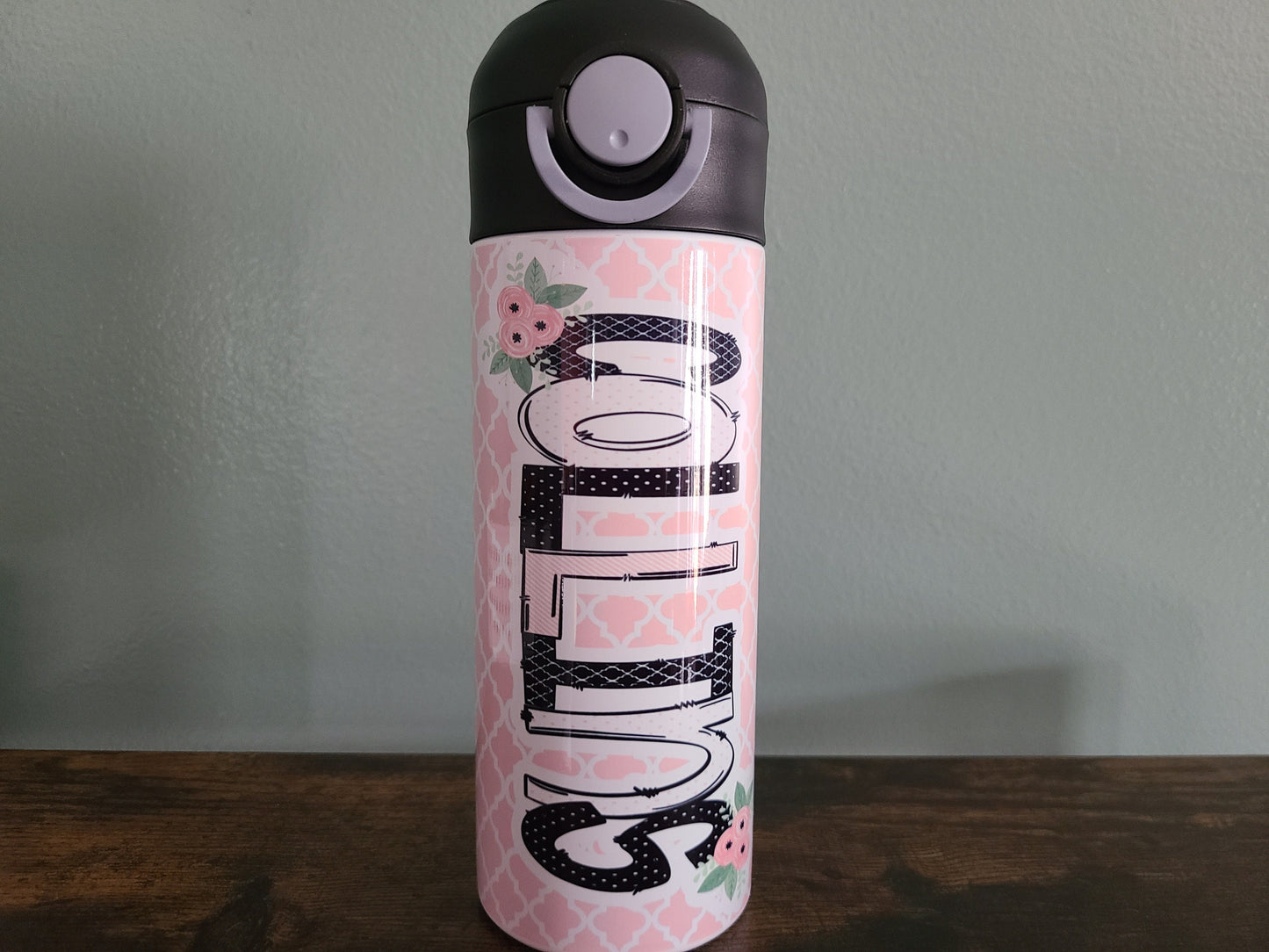 Pink and Black Personalized Water Bottle