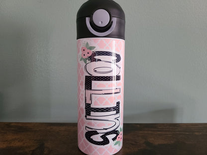 Pink and Black Personalized Water Bottle