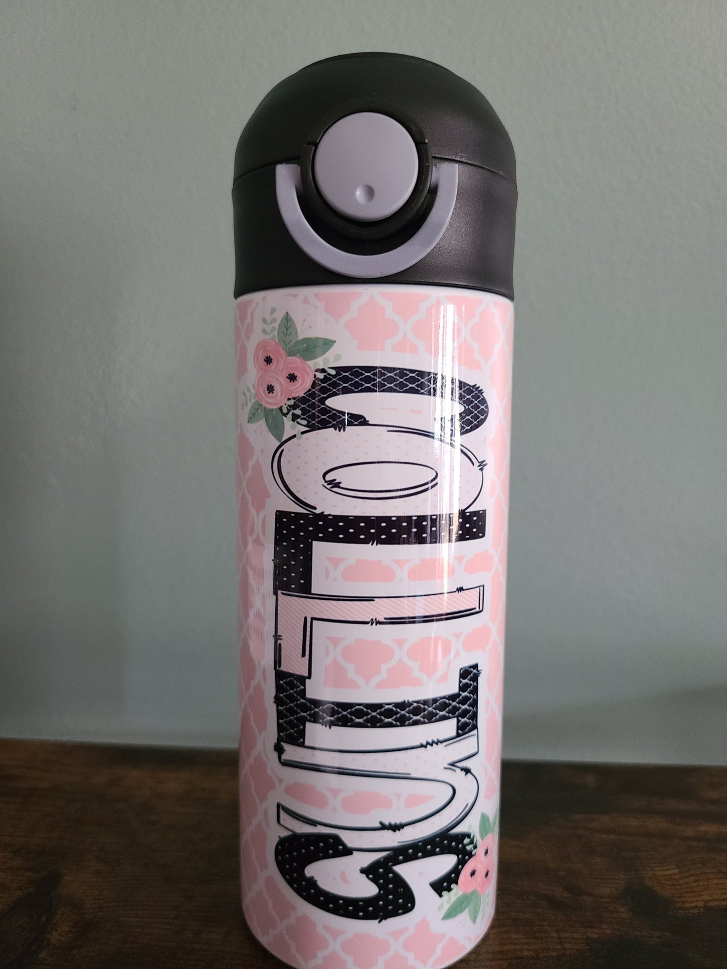 Pink and Black Personalized Water Bottle