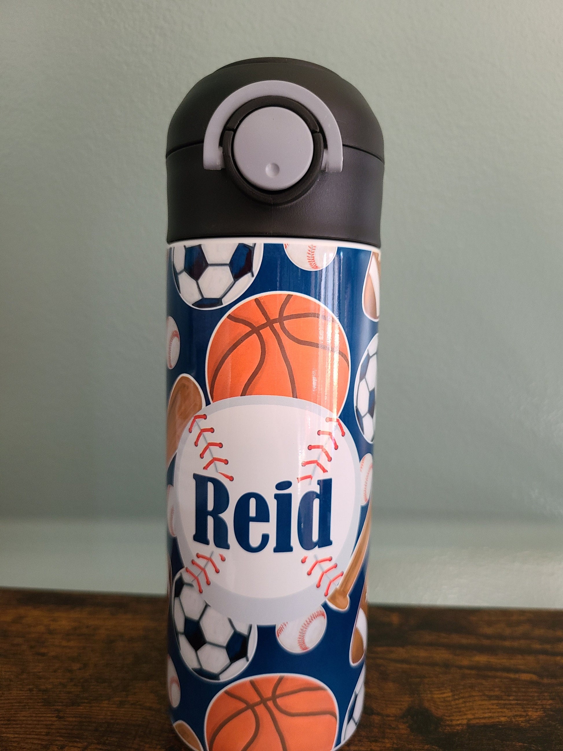 Basketball Glitter Sport Water Bottle. Stainless Steel Cup. 